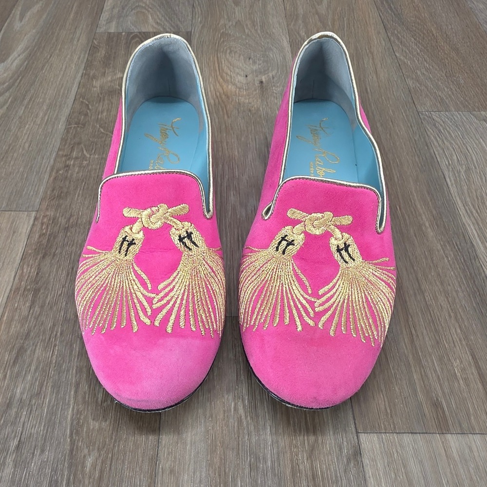 Thierry Rabotin Pink‎ Suede Gold Tassel Italian Loafer Women EU 36.5 US 6 Shoes